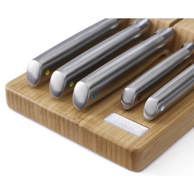 Joseph Joseph 5pc Elevate Steel Block Knife Set With In drawer Bamboo Storage Tray Natural Wood