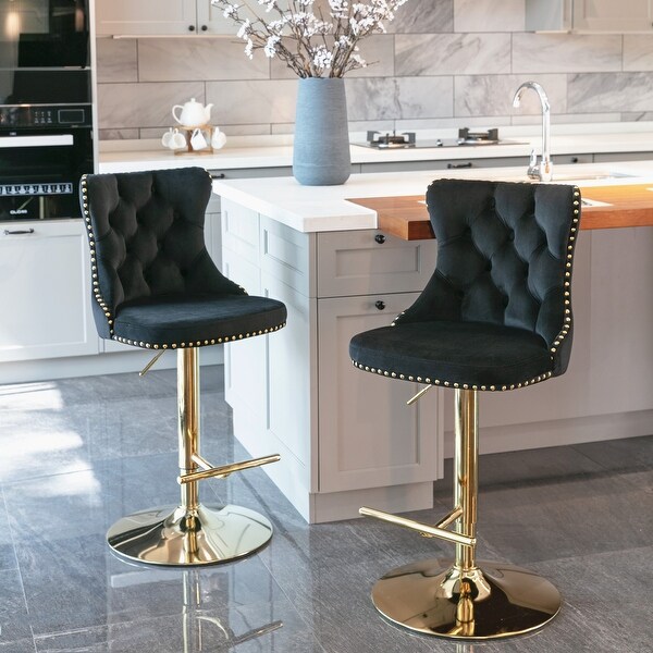 Golden Swivel Velvet Barstools Adjusatble Seat Height from 25-33 Inch， Modern Upholstered Bar Stools