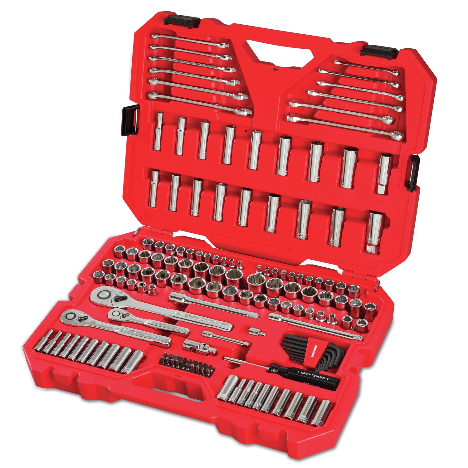 Craftsman 1/4， 3/8 and 1/2 in. drive Metric and SAE 6 Point Auto Mechanic\u0027s Tool Set 159 pc