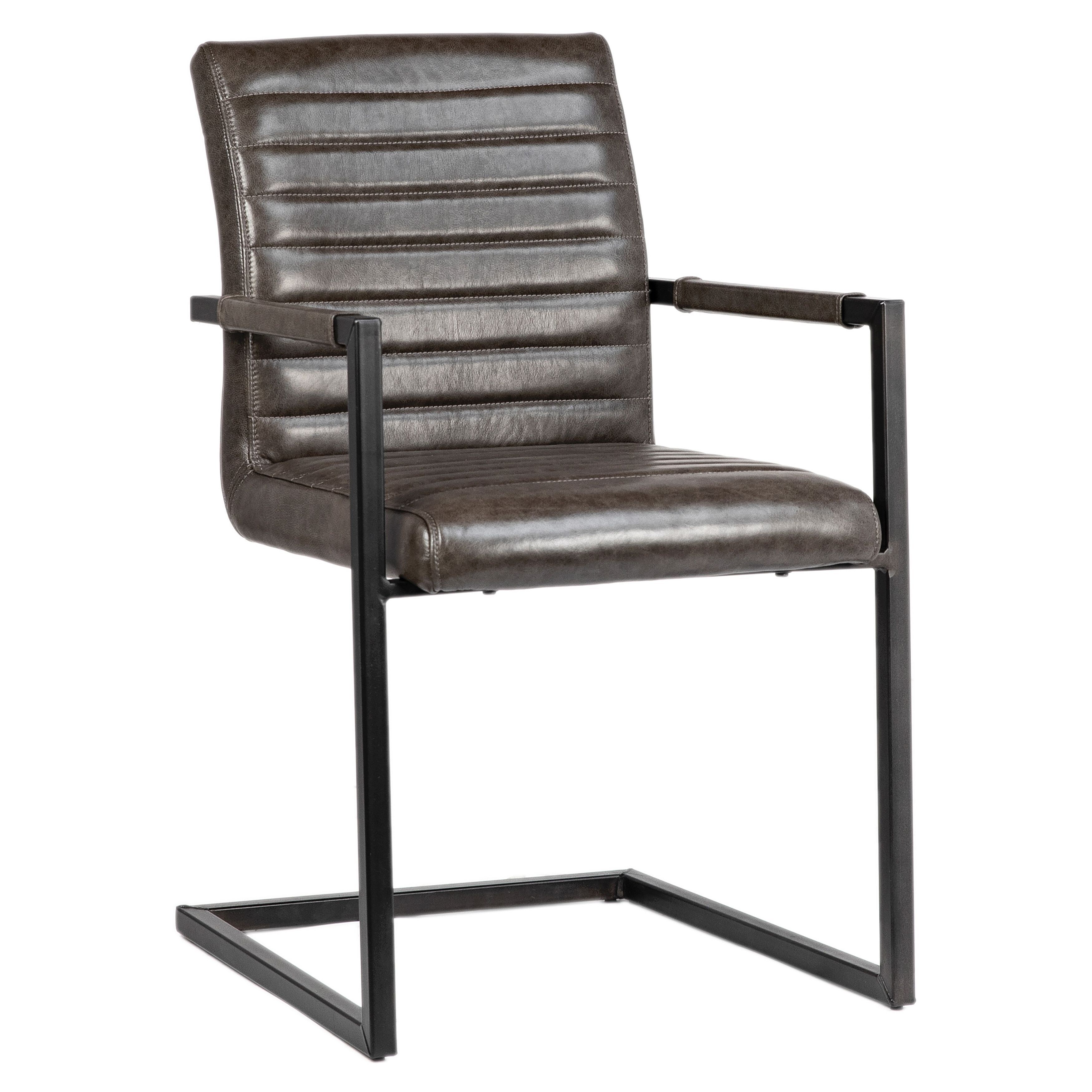 Greyson Top Grain Leather and Black Iron Dining Armchair， Vintage Brown - N/A