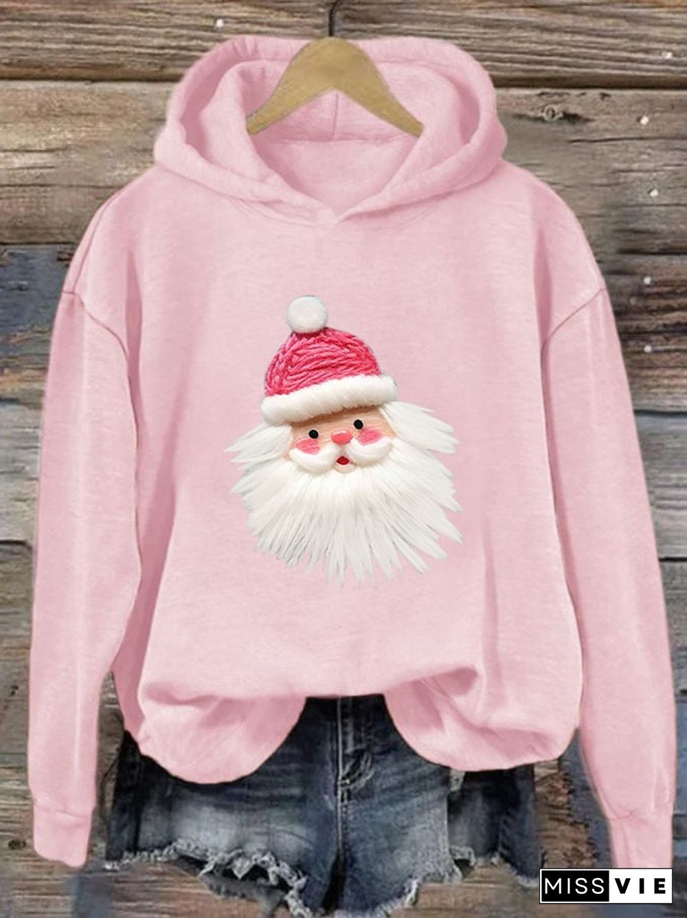 Women's Pink Santa Print Hoodie