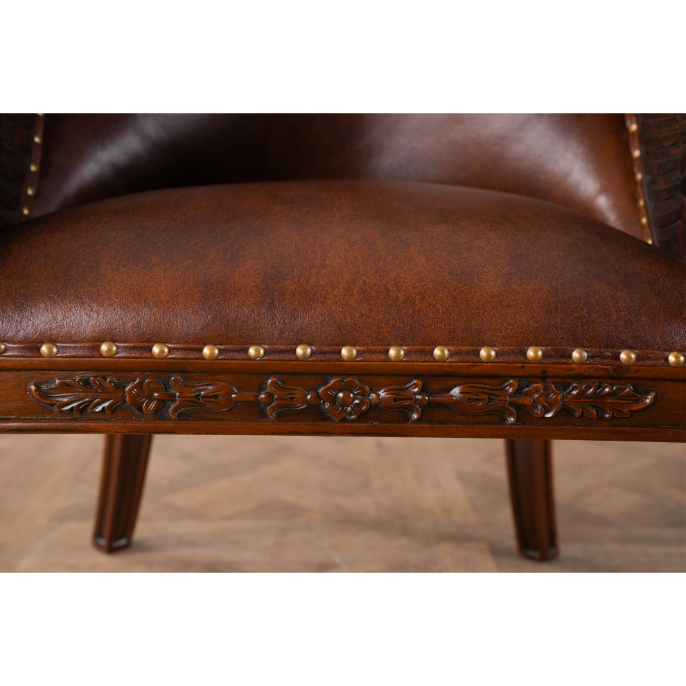 Mahogany Swan Arm Chair With Leather   Victorian   Armchairs And Accent Chairs   by Niagara Furniture  Houzz