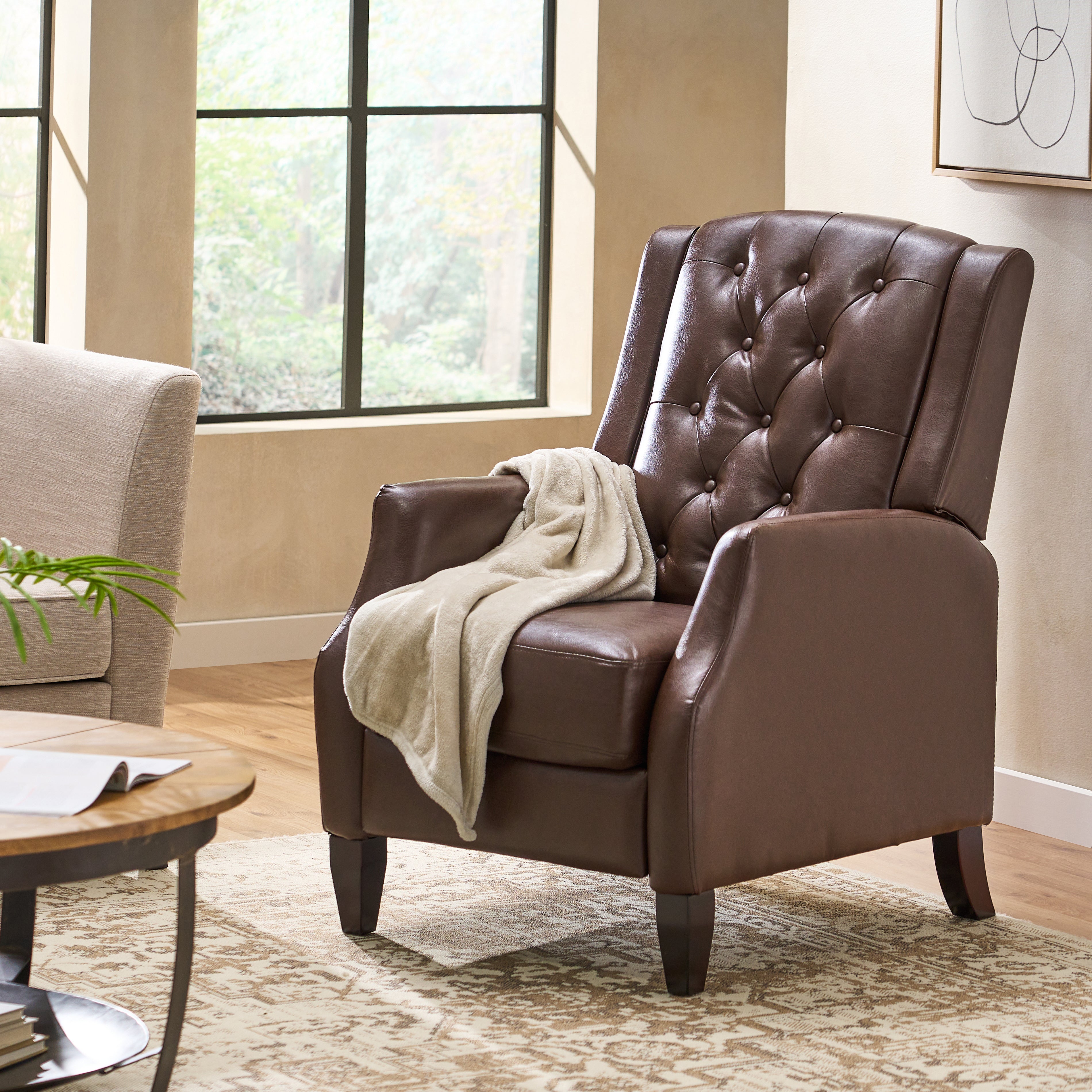 Loubar Contemporary Faux Leather Tufted Pushback Recliner