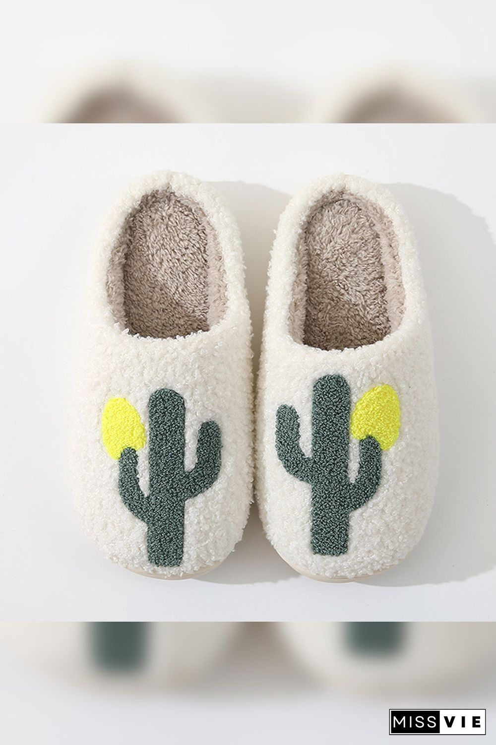 Cactus Knit Fluffy Slippers