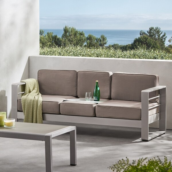 Cape Coral Aluminum and Sunbrella Outdoor 3 Seater Sofa with Cushions by Christopher Knight Home