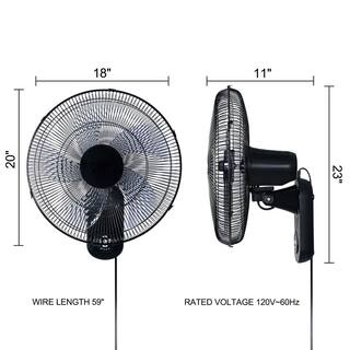 Tidoin 18 in. Black 3-Speed Mounted Wall Fan with 90 Degree Horizontal Oscillating 4 Hours Timer and 5 Blade DHS-YDW1-8255