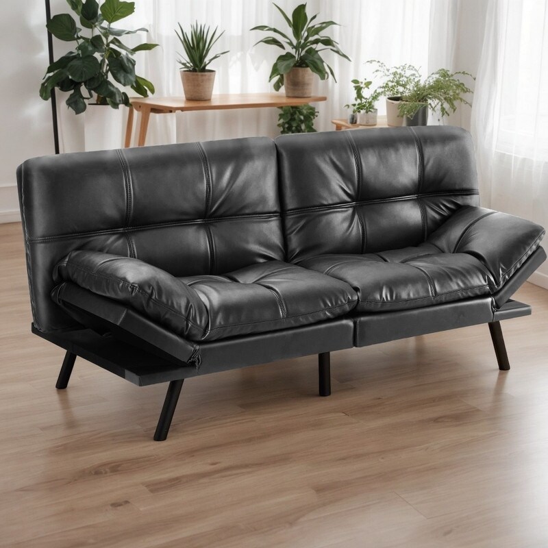 Modern Convertible Leather Sofa Bed With Different Angles 2 Seat