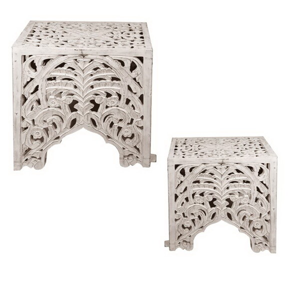 Wooden End Table with Floral Cut Out Design  Set o...