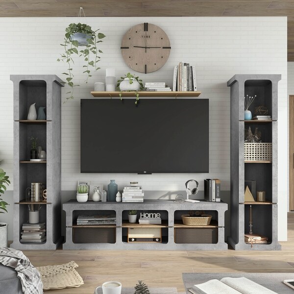 DH BASIC Cement Grey Urban 3-piece Entertainment Center by Denhour