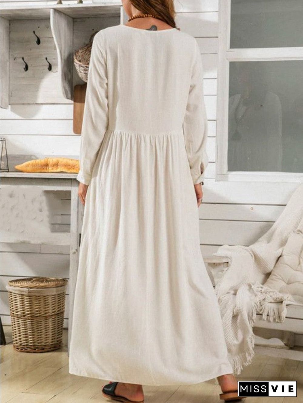 Women's Leisure Long Sleeve Scoop Neck Maxi Dress