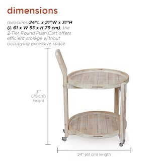 Alpine Corporation Wooden 2-Tier Round Push Cart Storage with Wheels MBB172