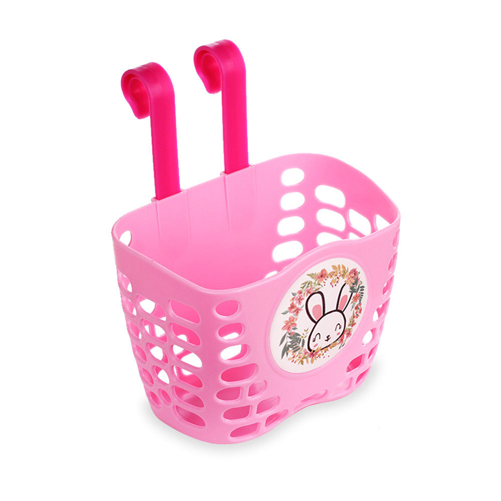 Bike Basket for Kid Girls， MINI-FACTORY Cute Cartoon Pink Rabbit Pattern Bicycle Handlebar Basket for Girls