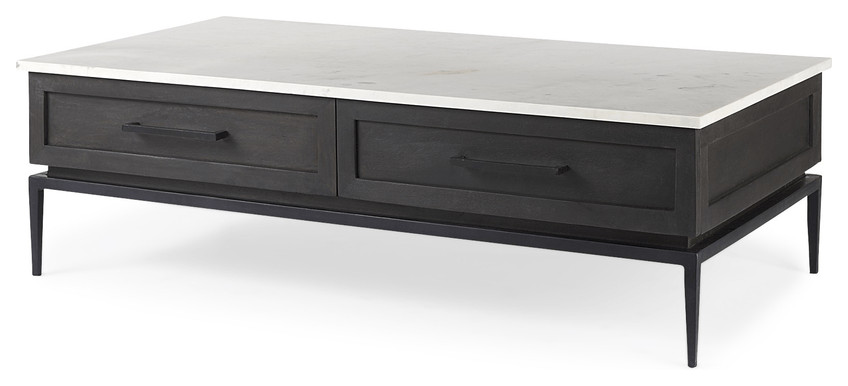 Dark Brown Wood And Marble Coffee Table   Coffee Tables   by HomeRoots  Houzz