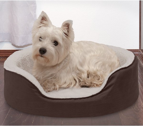 FurHaven Faux Sheepskin and Suede Orthopedic Bolster Dog Bed w/Removable Cover