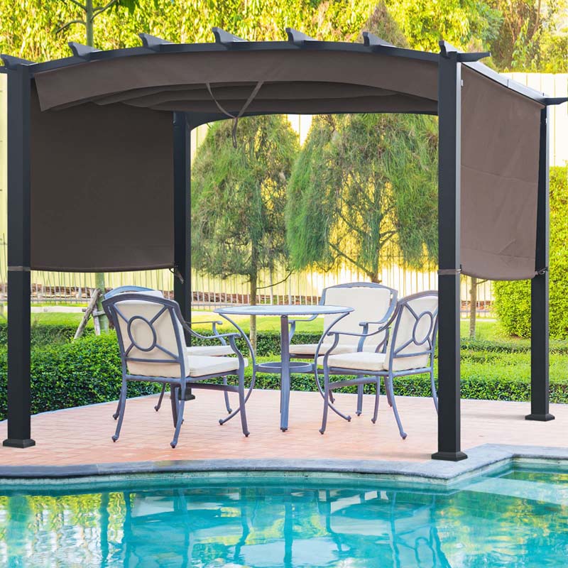 10 x 10 FT Patio Metal Pergola with Retractable Canopy Heavy-Duty Outdoor Pergola for Deck Backyard Garden