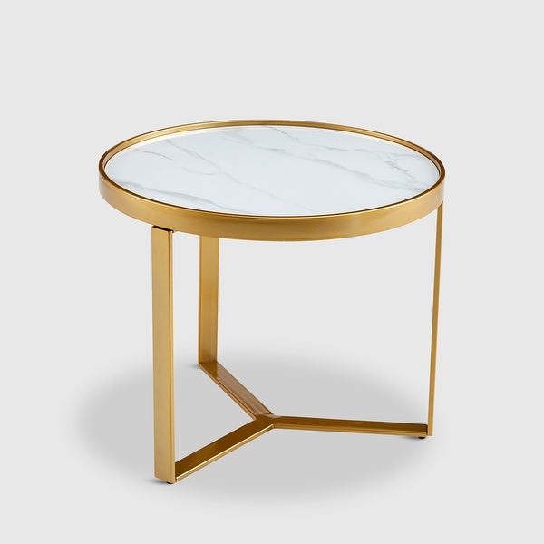 Analiza Round Side Table Sintered Stone/Tempered Glass Top - L24.80＂ x W24.80＂ x H19.68＂