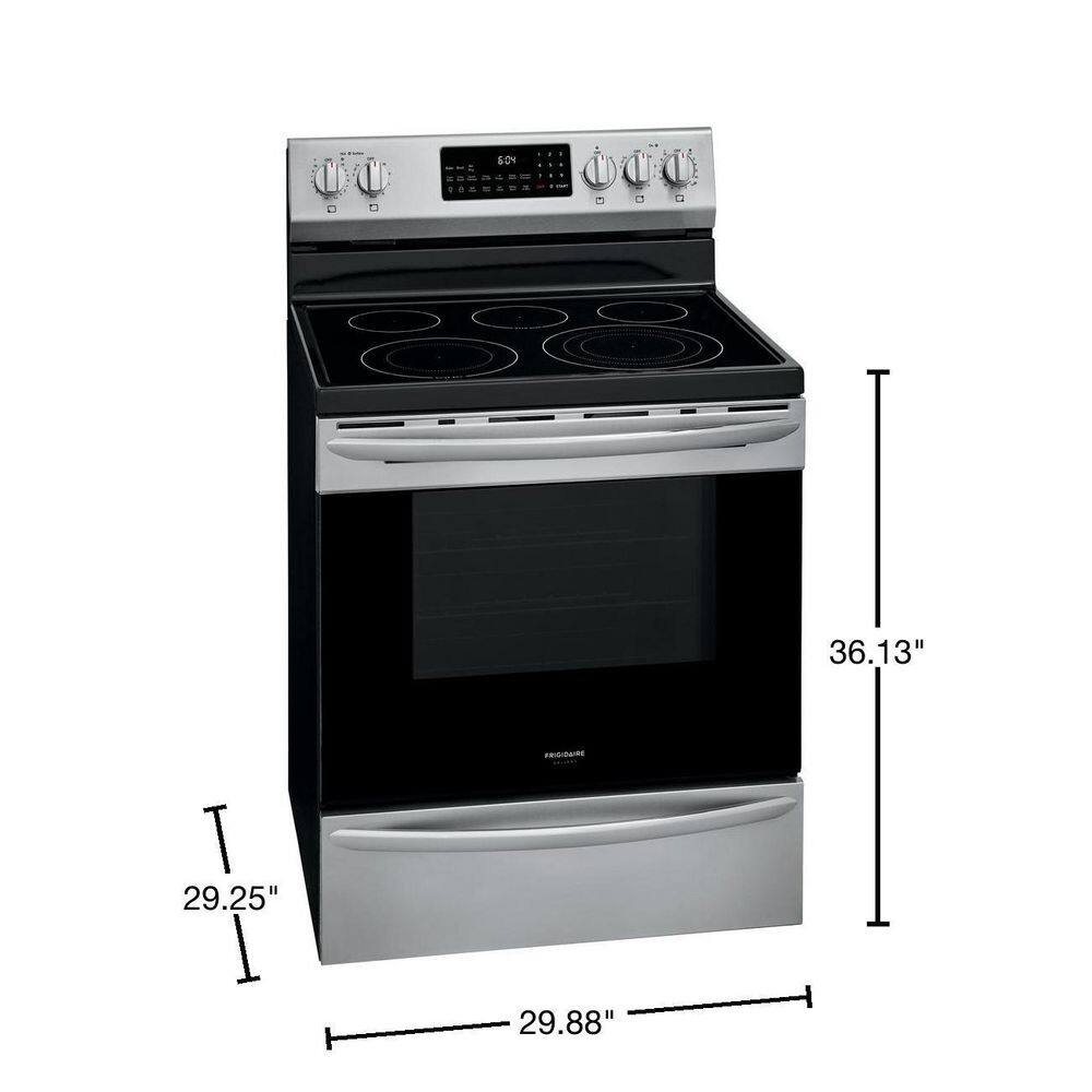 FRIGIDAIRE GALLERY 30 in. 5 Element Freestanding Electric Range in Stainless Steel with Convection and Air Fry GCRE3060AF