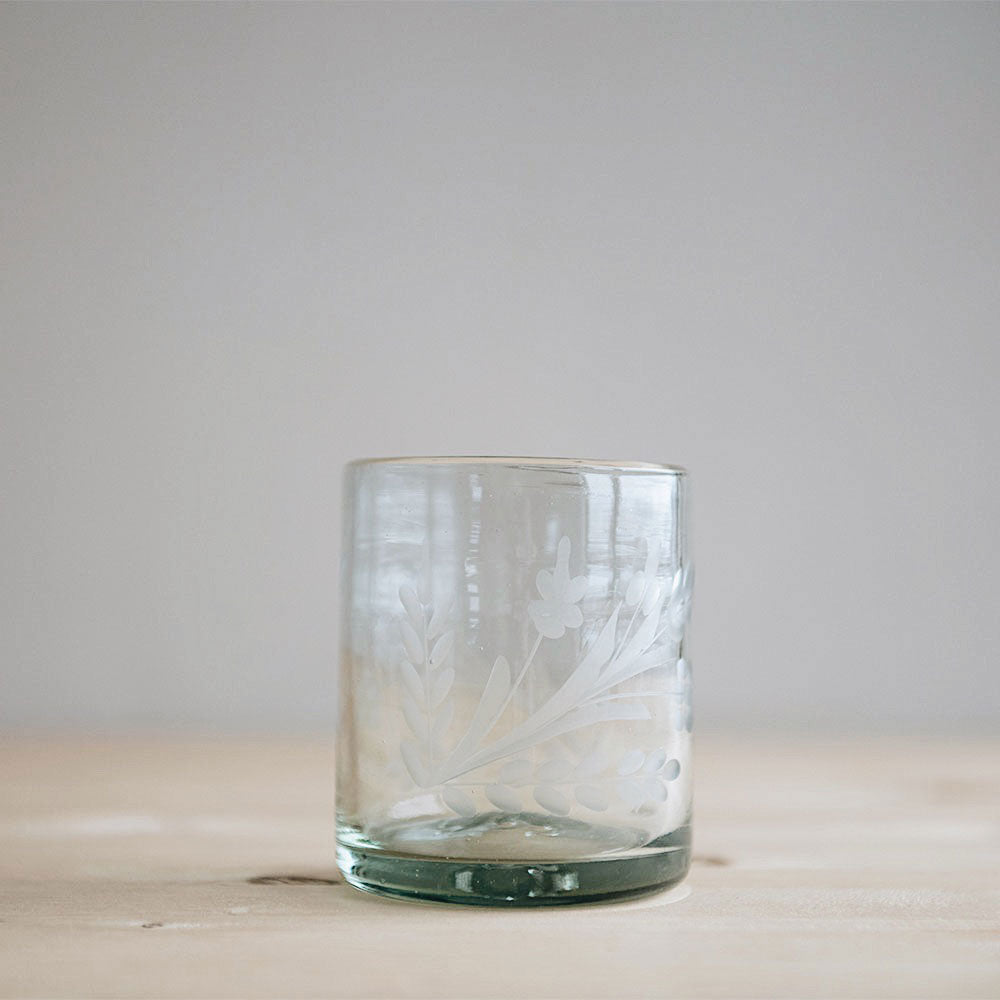 Hand-etched Floral Tumbler