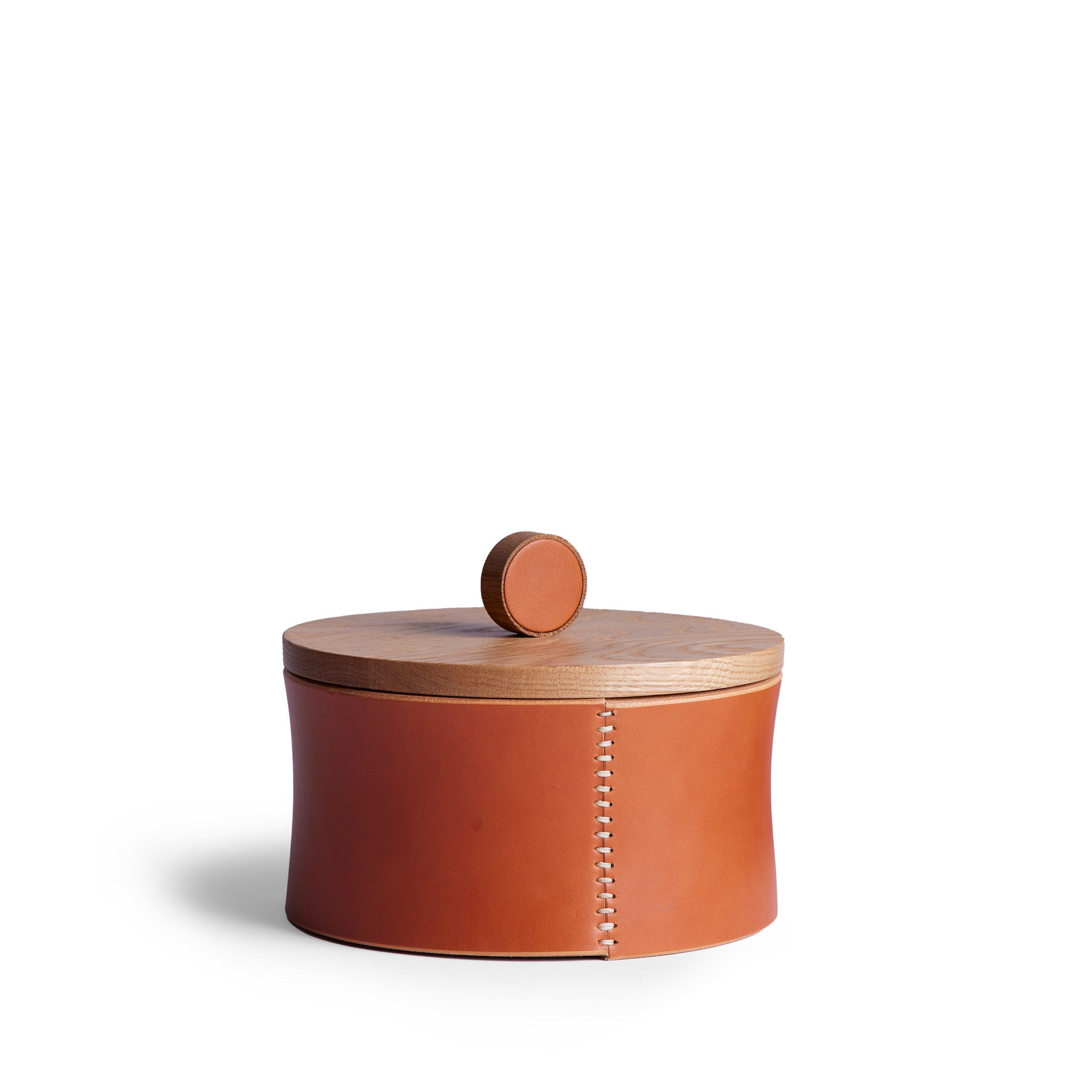 Circle Container in Oak and Tan Leather