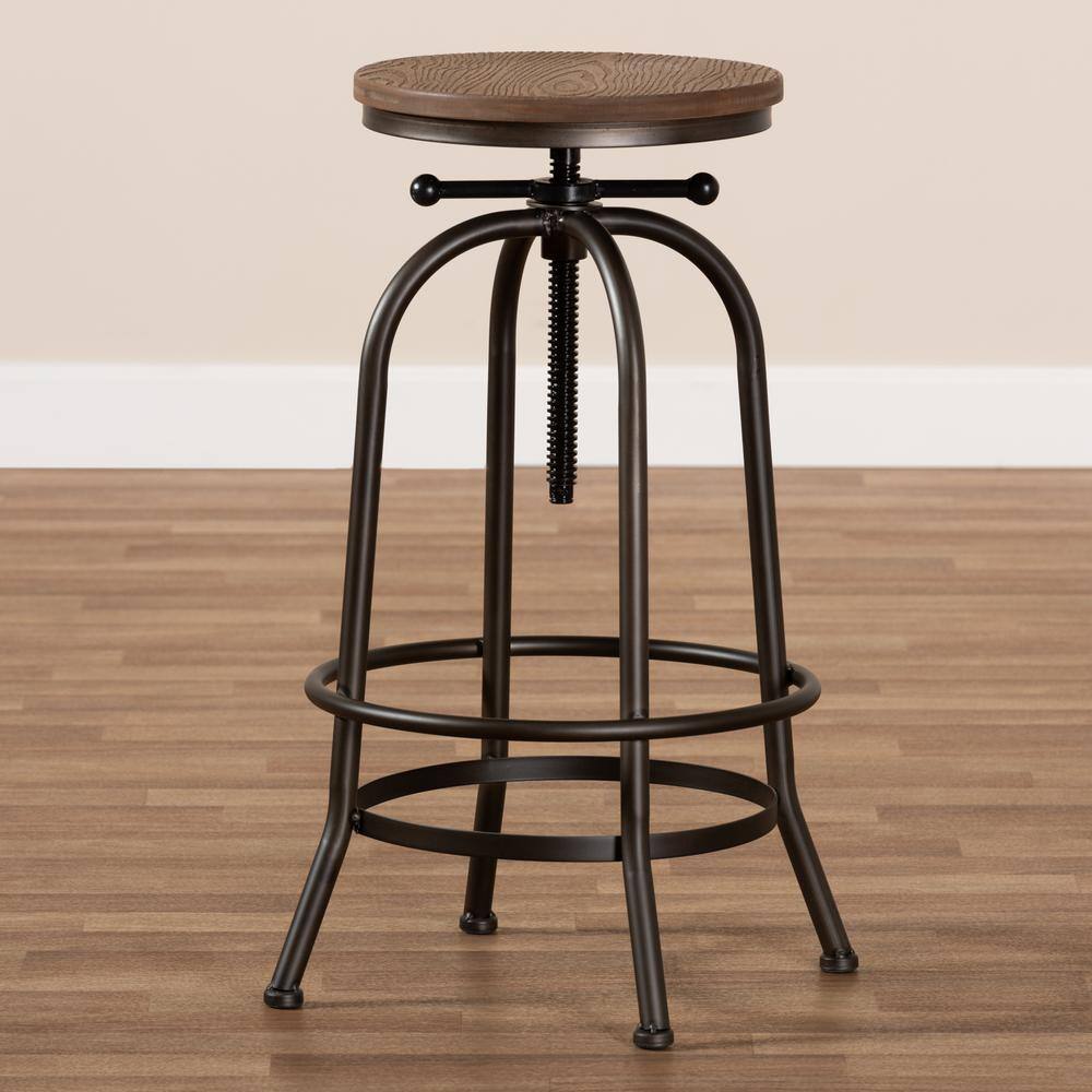 Baxton Studio Aline 28 in. Oak Brown and Rust Bar Stool 150-9121-HD