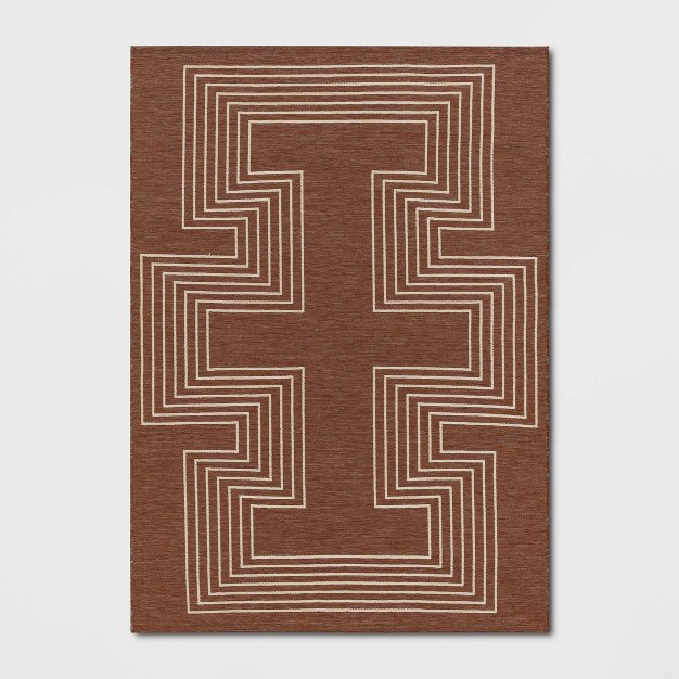 5 x27 x7 x27 Geometric Outdoor Rug Brown white