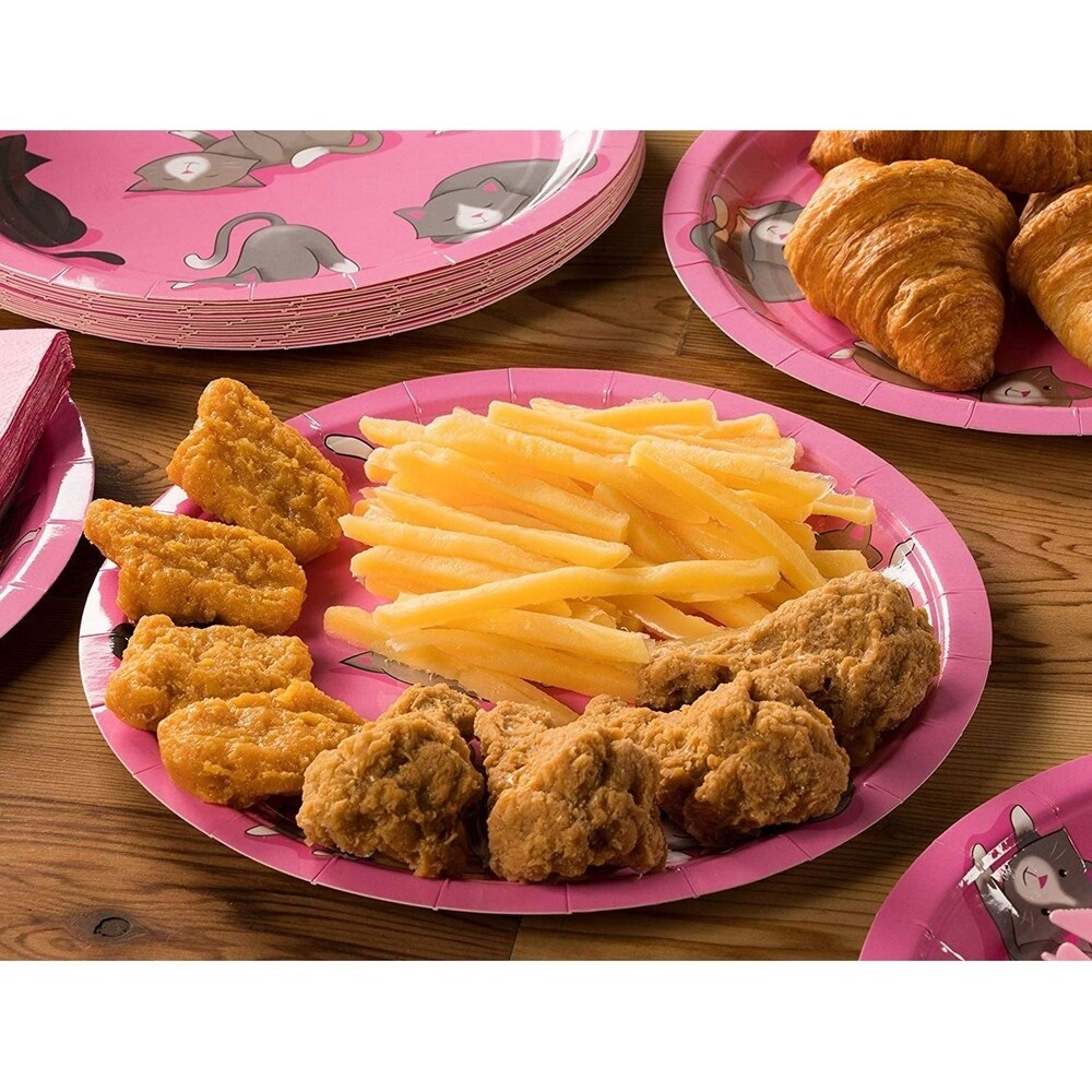 24 Set Disposable Dinnerware Tableware for Kids Girls Birthdays Party Cute Cat