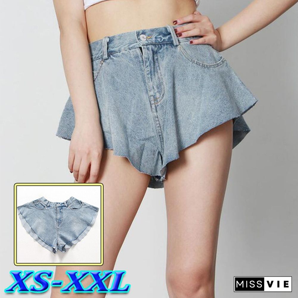 New Fashion Summer Autumn Sexy Lace-up Mid Waist Pockets Zipper Loose Mini Denim Shorts Women Plus SizexXXL