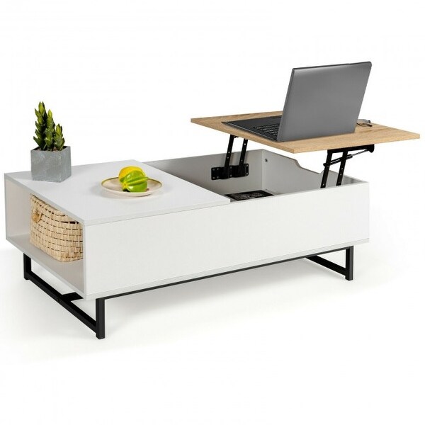 43 Inch Lift Top Coffee Table with Storage Compartment and Metal Frame - 43