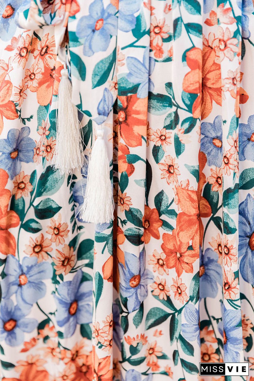 Sky Blue Floral Print Wrap Belted Maxi Dress