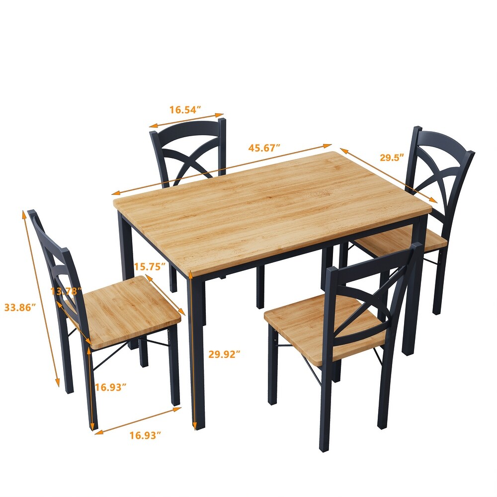 5 Piece Wooden Rectangular Dining Table Set w/Cross Back Dining Chair