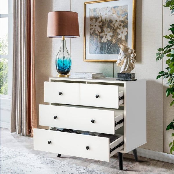 4 Drawer Dresser， Wooden Chest of Drawers， Freestanding Storage Cabinet with Legs and Metal Handles， Modern Storage Drawer - - 37668916