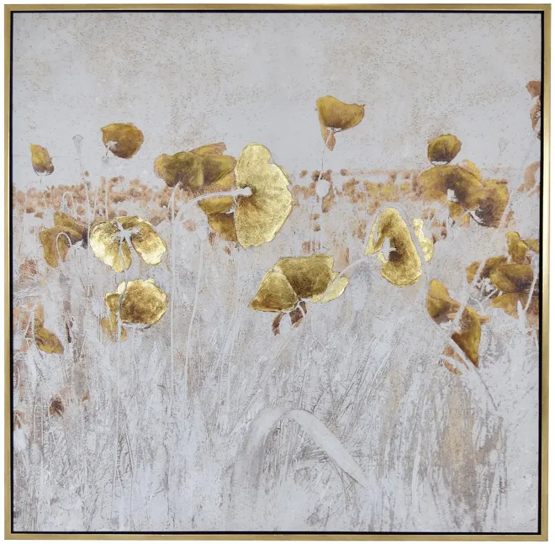 Golden Petals Framed Oil Canvas Wall Hanging