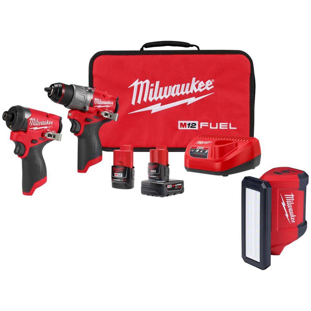 MW M12 FUEL 12-Volt Lithium-Ion Brushless Cordless Hammer Drill and Impact Driver Combo Kit wM12 ROVER Service Light 3497-22-2367-20