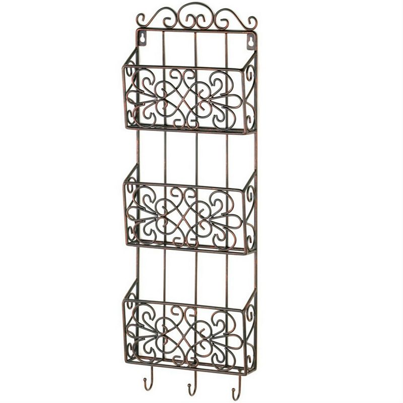 Black Iron Triple Wall Rack with Hooks