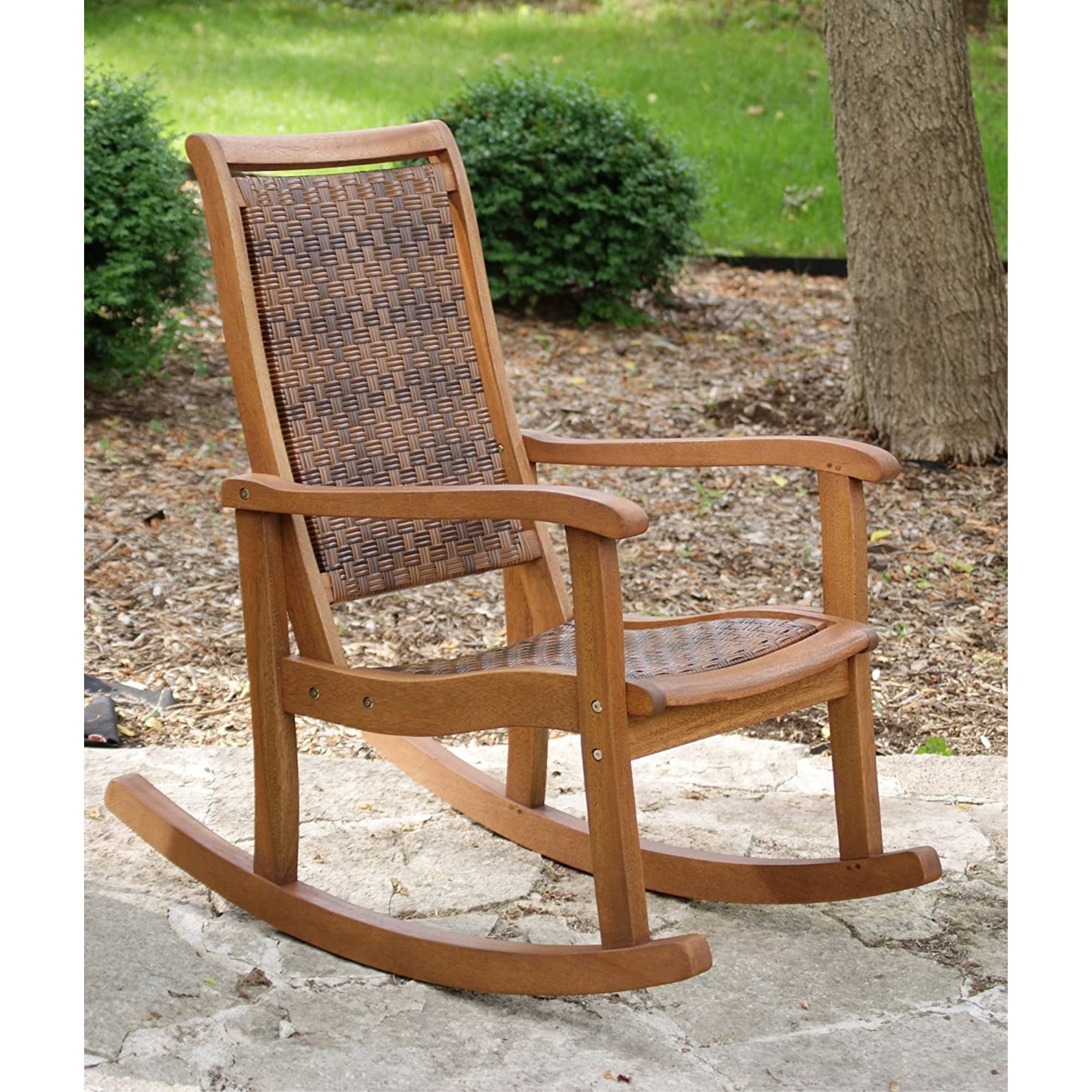 Outdoor Interiors All Weather Wicker Mocha and Eucalyptus Rocking Chair