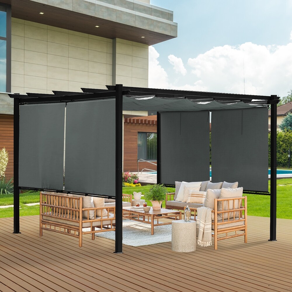 Aoodor Outdoor Pergola with Retractable Canopy  Aluminum Frame  Gray