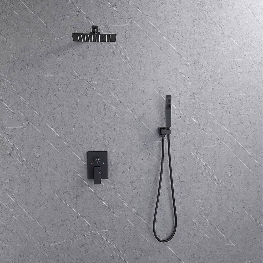 GIVING TREE 1-Spray 10 in. Square Rainfall Shower Head and Handheld Shower Head in Matte Black XLHDDFAR0004