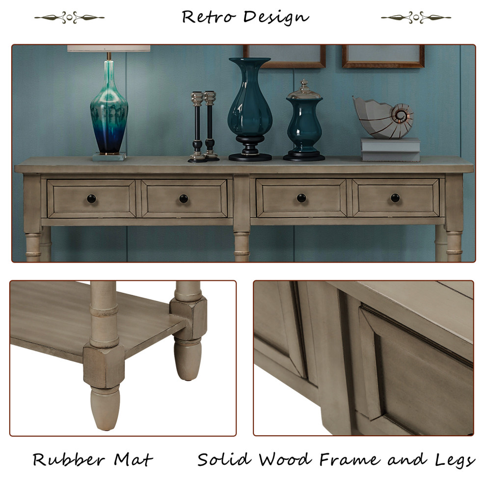 58 quotTwo Drawer Console Table With Bottom Shelf for Living Room Gray Wash   Rustic   Console Tables   by TATEUS LLC  Houzz