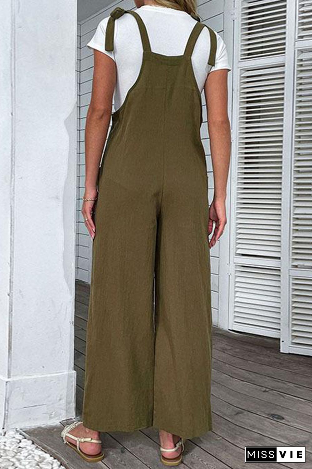 Casual Solid Bandage Spaghetti Strap Straight Jumpsuits