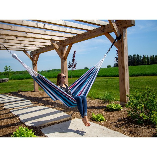 The Hamptons Collection 144 Black And Blue Striped Two Person Brazilian Style Hammock