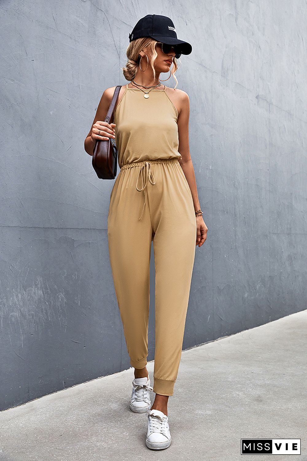 Halter Drawstring Waist Pants Jumpsuit Wholesale