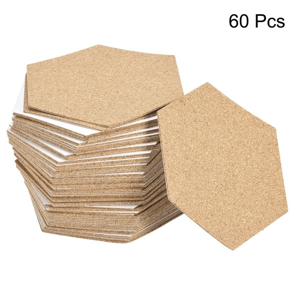 100x85x1mm Hexagon Coasters Cork Cup Mat Pad Adhesive Backed 60pcs - Wood