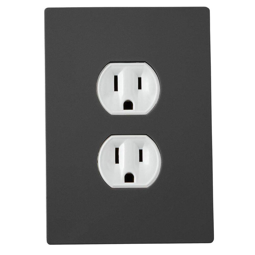 Hampton Bay Maple Hill 1-Gang Black Screwless Duplex Outlet Plastic Wall Plate (1-Pack) 838854