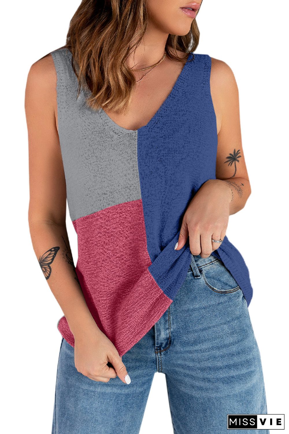 Color Block Knitted Tank Top