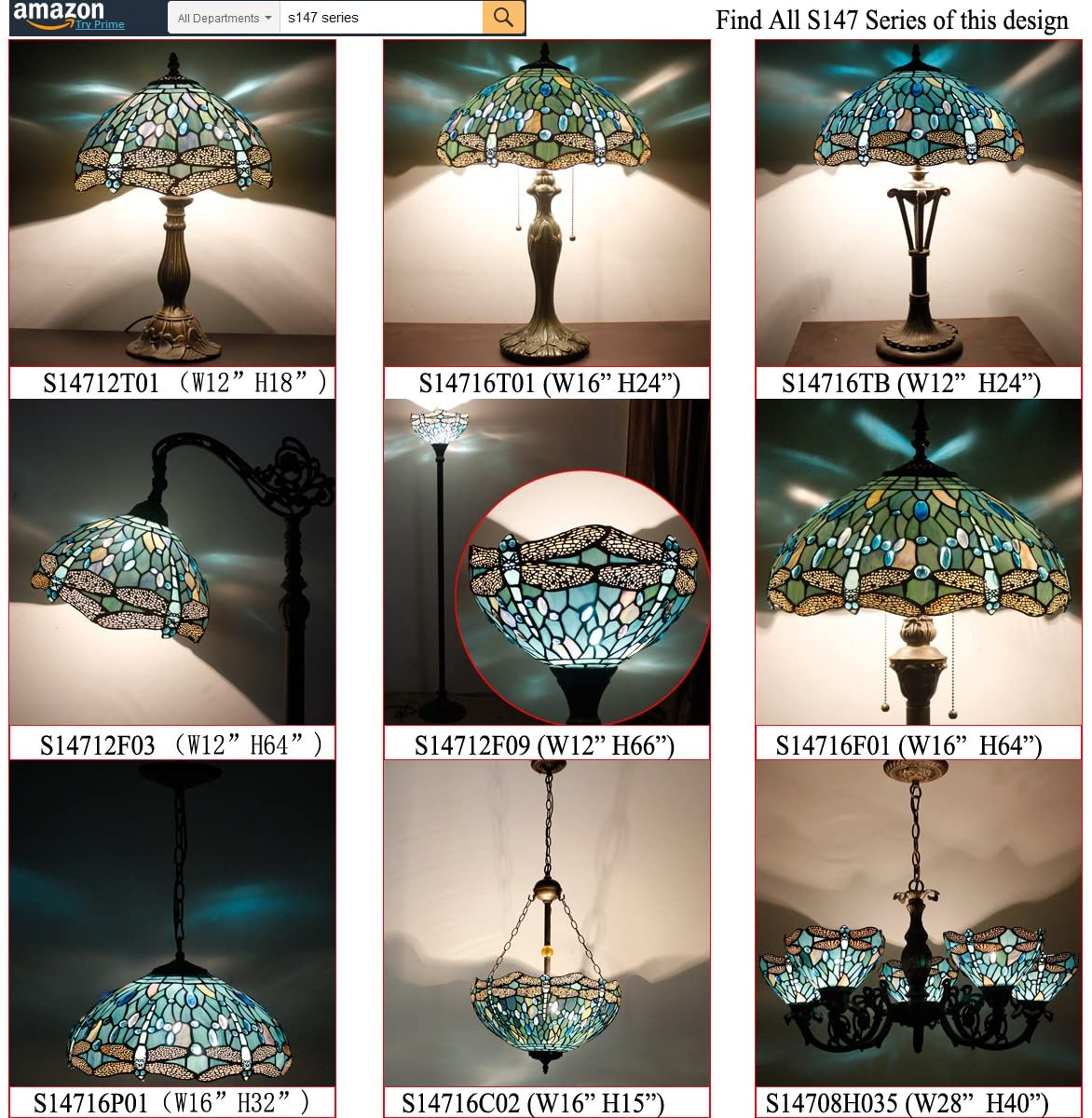 BBNBDMZ Tiffany Floor Lamp Sea Blue Stained Glass Dragonfly Standing Reading Light 16X16X64 Inches Antique Pole Corner Lamp Decor Bedroom Living Room  Office S147 Series