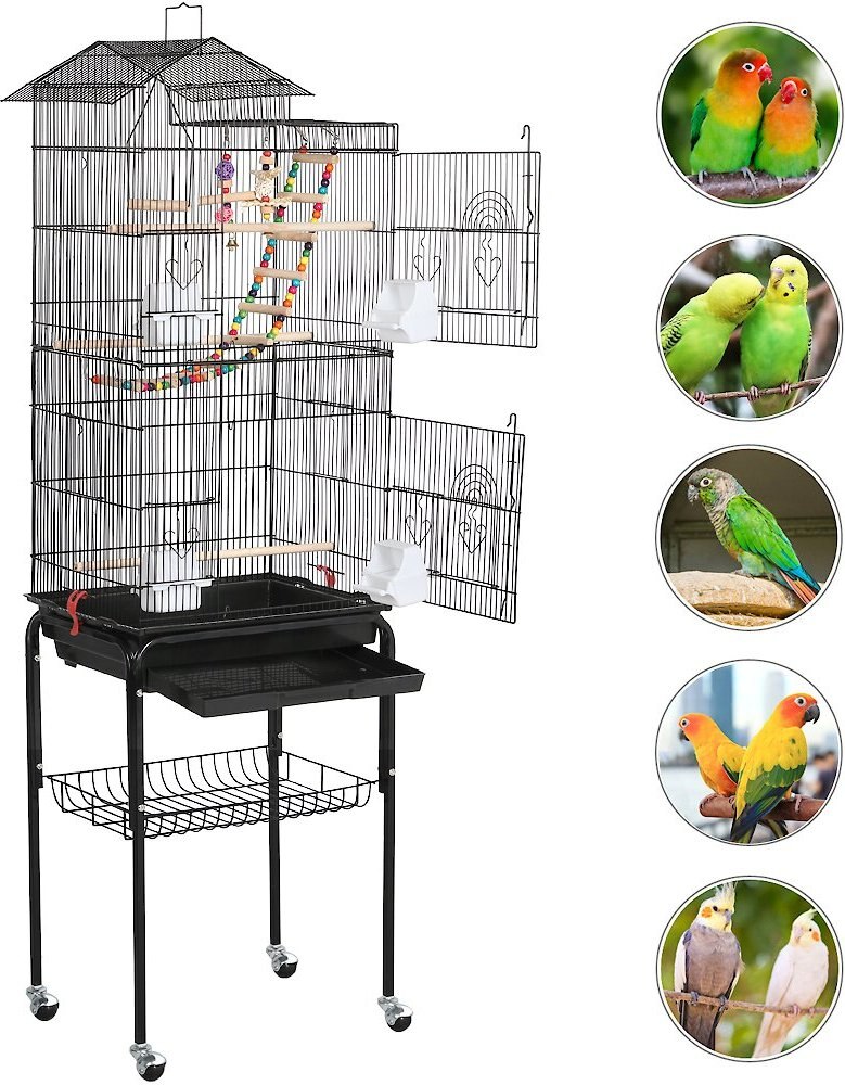 Yaheetech Rolling Metal Detachable Stand Bird Cage， Black