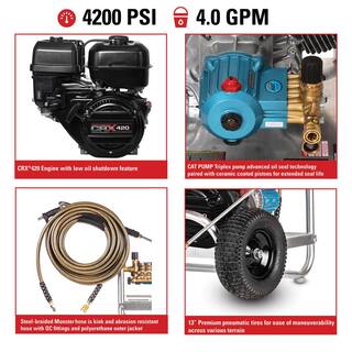 SIMPSON Aluminum 4400 PSI at 4.0 GPM CRX 420 with CAT PUMPS Cold Water Professional Gas Pressure Washer ALH4440-S