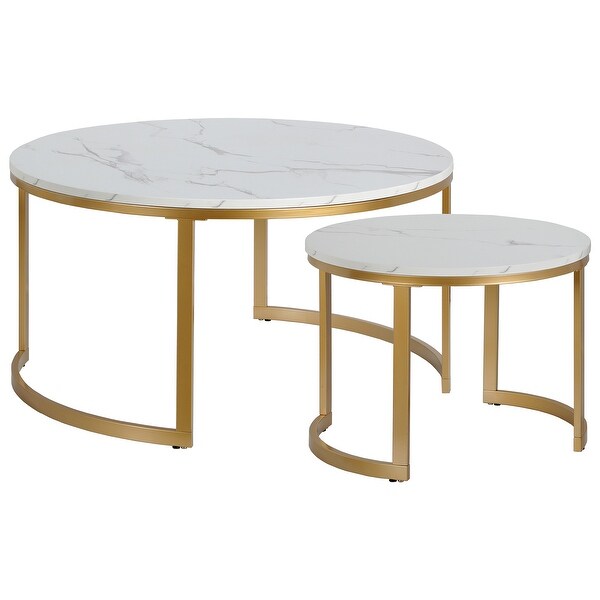 Mitera Round Nested Coffee Table with Faux Marble Top