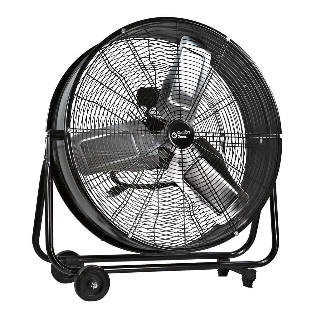 Comfort Zone 24 in 2Speed HighVelocity Industrial Drum Fan with Aluminum Blades and 180Degree Adjustable Tilt in Black