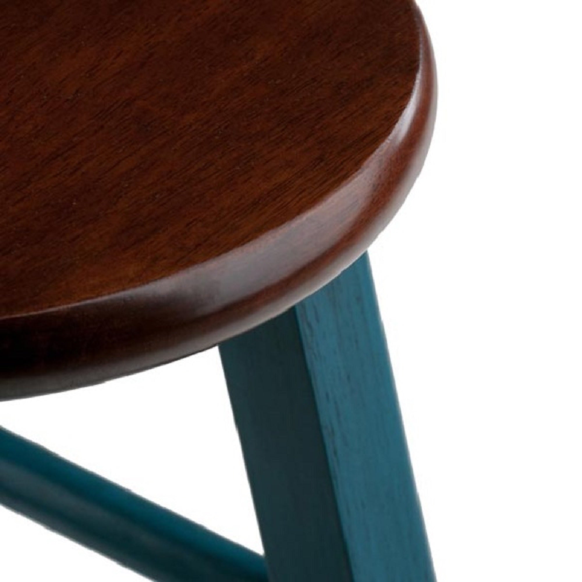 29” Teal Blue Round Counter Barstool with Walnut Seat